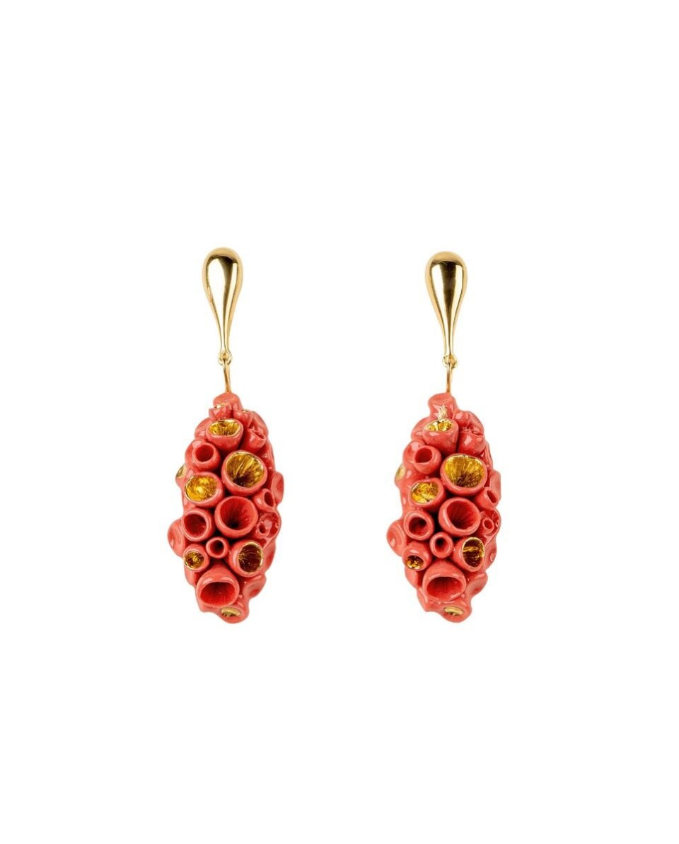 Golden coral reef long earrings Lladró Porcelain 01010245