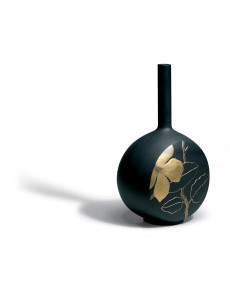 Florero de porcelana Lladró en negro y dorado