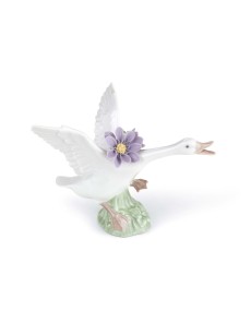 "Jumping Duck with Purple Dahlias - Lladró Porzellan 01008495"