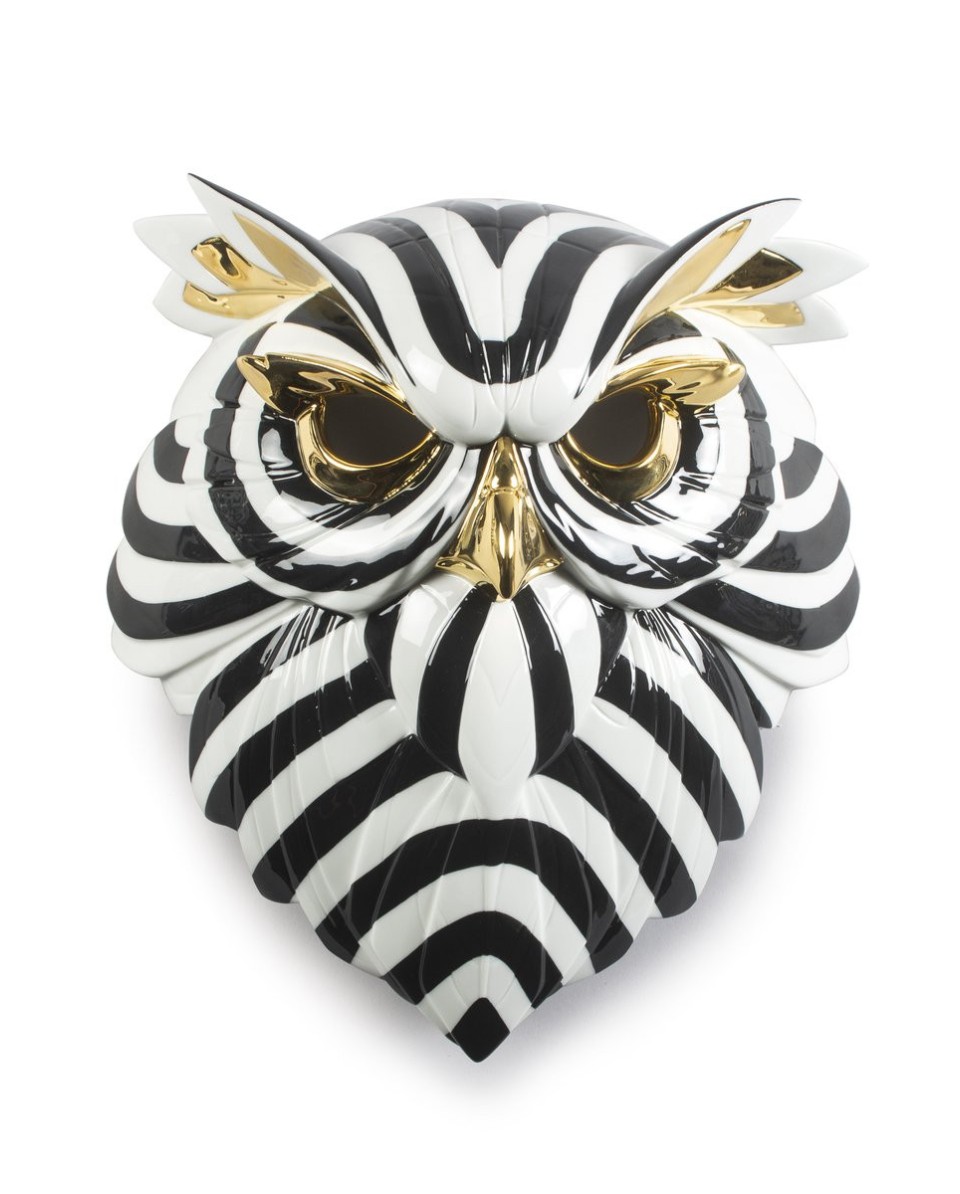 Owl Mask Black-Gold Lladró Porcelain 01009406