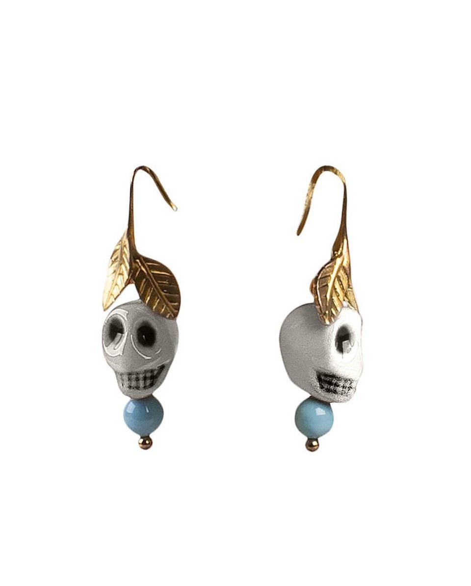 Frida Kahlo Skull Earrings - Lladro Porcelain