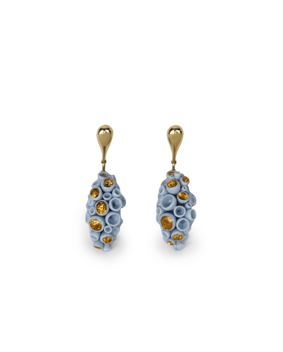 Golden Blue Reef Long Earrings - Lladro Porcelain 01010238