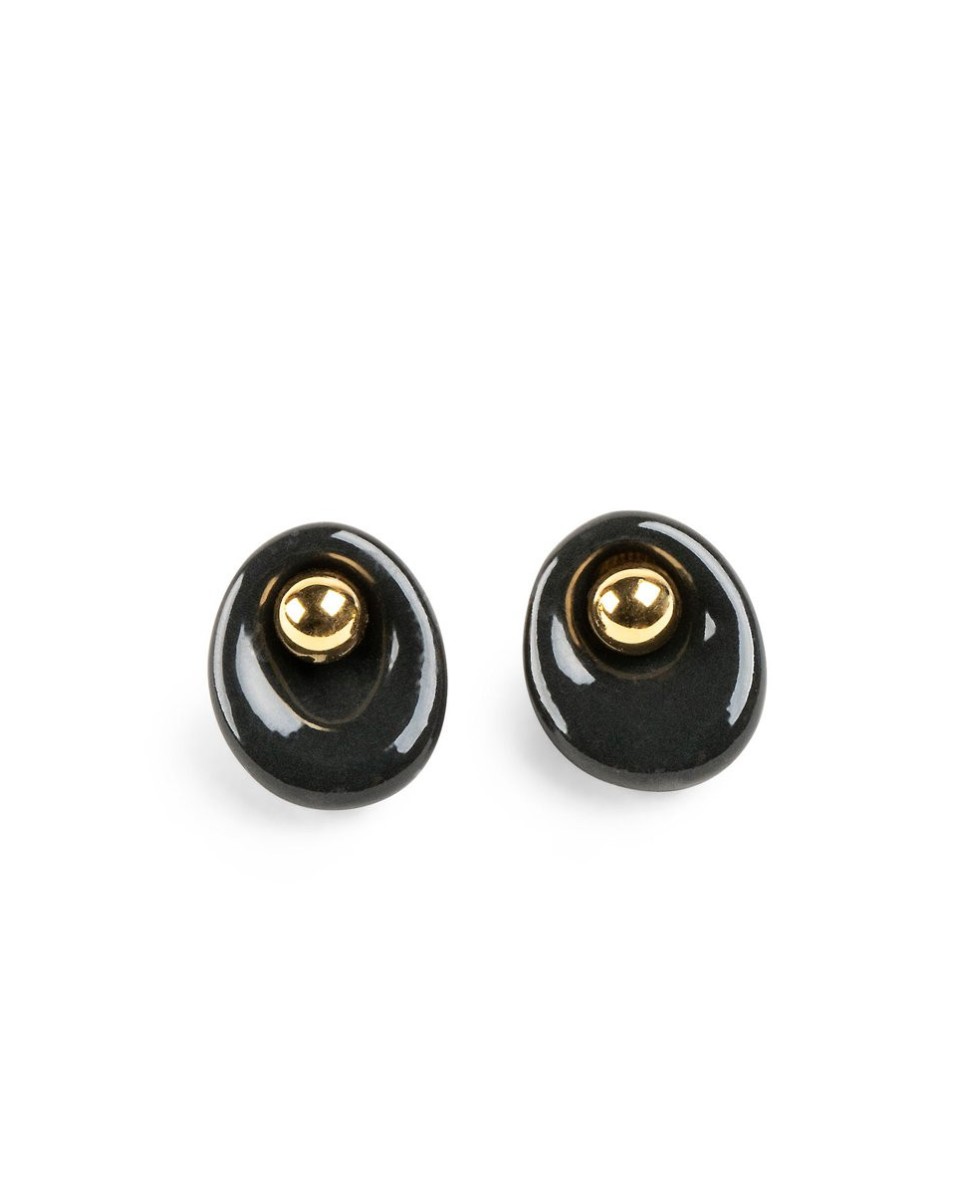 Golden Pebbles Stud Earrings - Lladró Porcelain 01010295