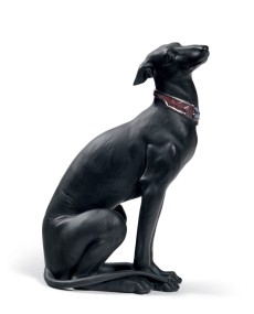 Attentive Greyhound Dog Figurine: Black Lladró Porcelaine