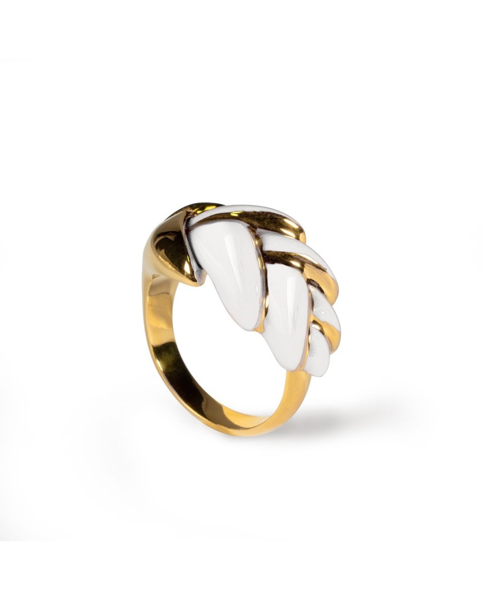 "Anel Ajustável Lladró Heliconia Metal Ring em Porcelana 01010179 -