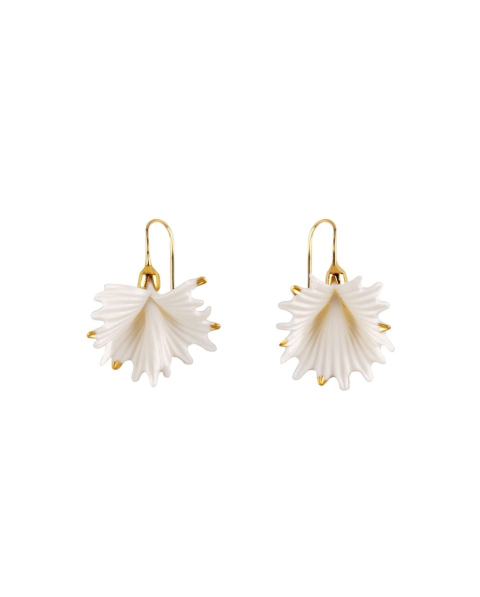 TicTacArea: Actinia Short Earrings - White & Golden Lladró Porcelain