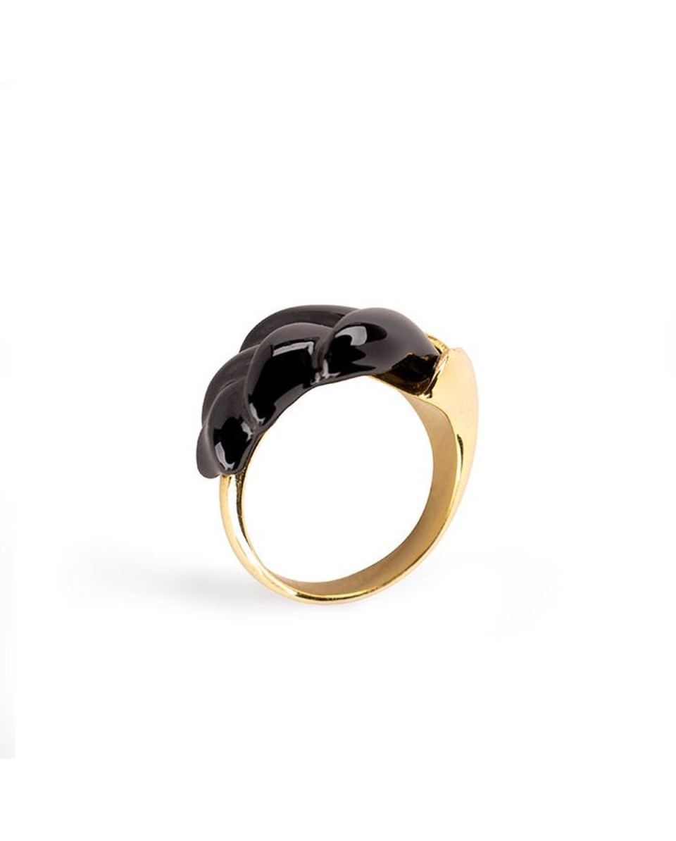 Anillo de metal Heliconia: Negro Porcelana Lladró