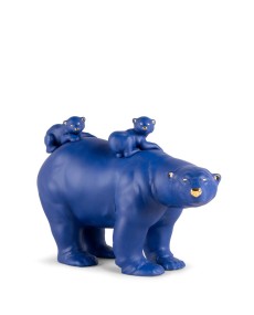 "Mummy Bear and Babies: Limited Edition Blue-Gold Sculpture by Lladro