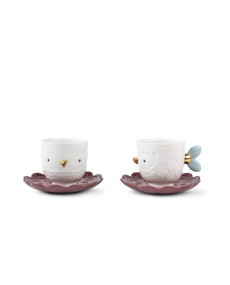 Set of 2 Cups and Saucers Kawki Lladro Porcelain