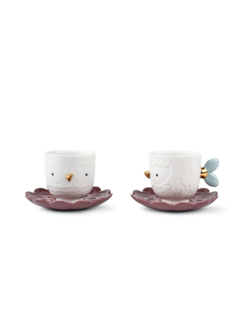 "Lladró Kawki Porcelana Set de 2 Xícaras e Pires - Design Exclusivo