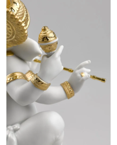 Lladro Porcelain BANSURI GANESHA (GOLDEN RE-DECO) 01009277