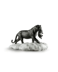 Black panther with cub Lladró Porcelain 01009382