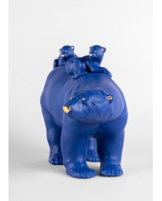 Mummy bear and babies (blue-gold) Sculpture. Limited Edition Lladró Porcelain 01009565