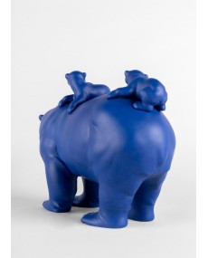 Mummy bear and babies (blue-gold) Sculpture. Limited Edition Lladró Porcelain 01009565