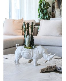 Rhino Garden Figurine. Matte White. Plant the Future Lladró Porcelain 01009642