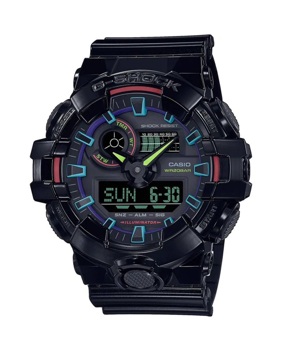 Casio G-SHOCK GA-700RGB-1AER: resistência e estilo.