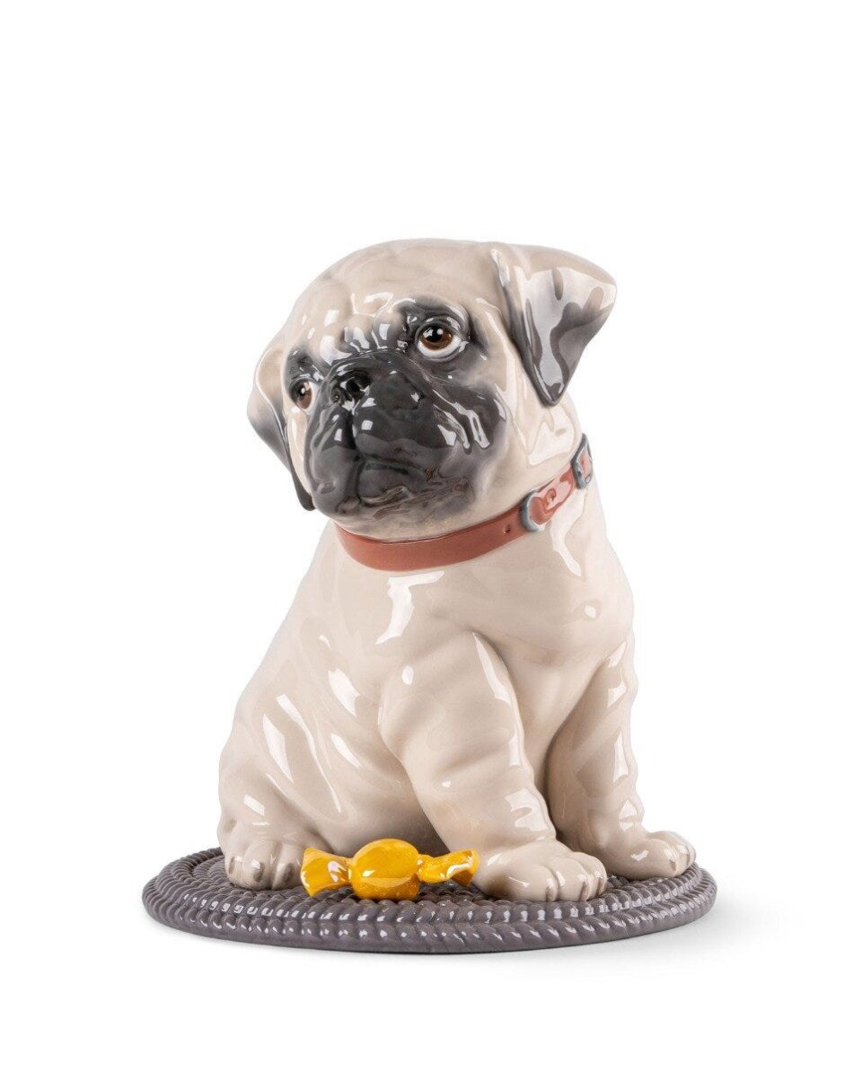 "Lladró Puppie Pug Porcelana 01009689 - Réplica Fiel e Detalhada em