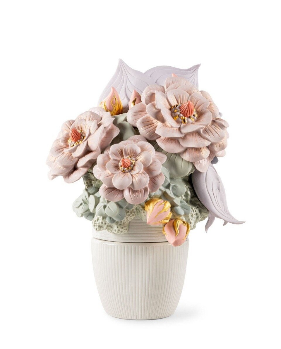 Vase avec fleurs rose Lladro Porcelaine 01009696