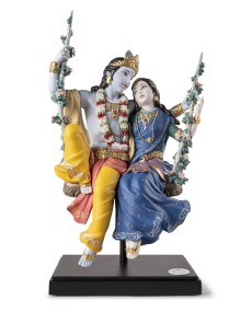 "Lladro Porcelain 01002036: Radha Krishna on a Swing - High Porcelain