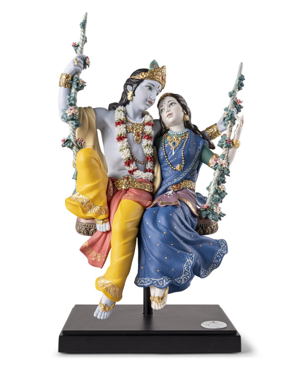 "Lladro Porcelain 01002036: Radha Krishna on a Swing - High Porcelain