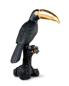 Toucan Lladró Porcelain 01009712: Black-Gold Figurine