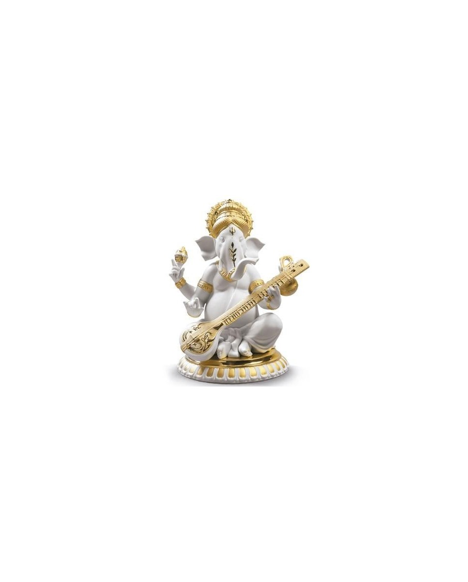 Lladro Porcelain Veena Ganesha Golden Redeco 01009276