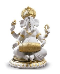 Lladro Porcelana Ganesha con Mridangam - Edición Dorada