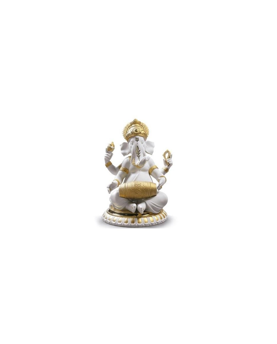 Lladro Porcelana Ganesha con Mridangam - Edición Dorada