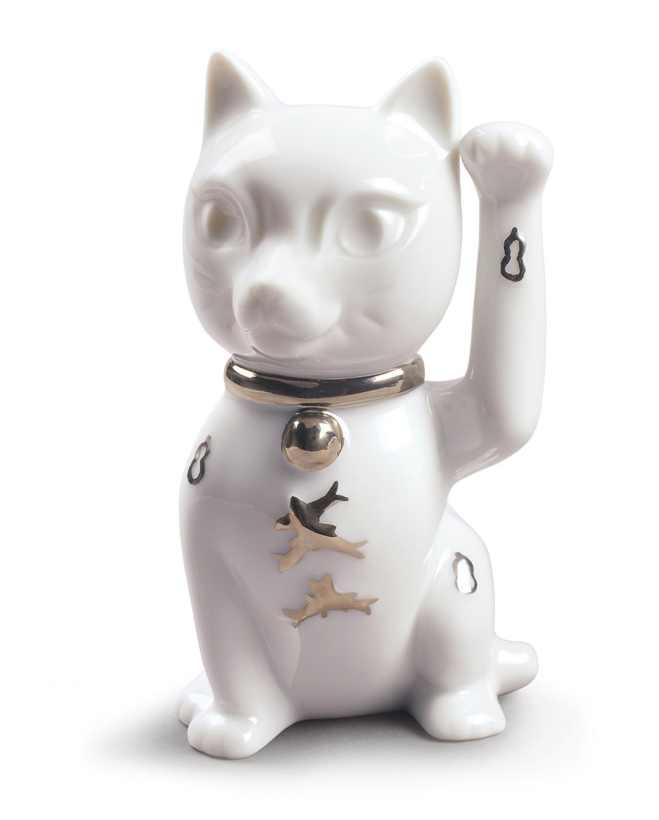 "Maneki Neko (White-Silver) Lladró Porzellan 01009283 - TicTacArea.c