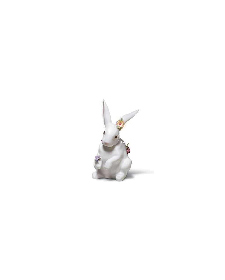 Lladro Petit Lapin Avec Fleurs Assis Figurine - TicTacArea