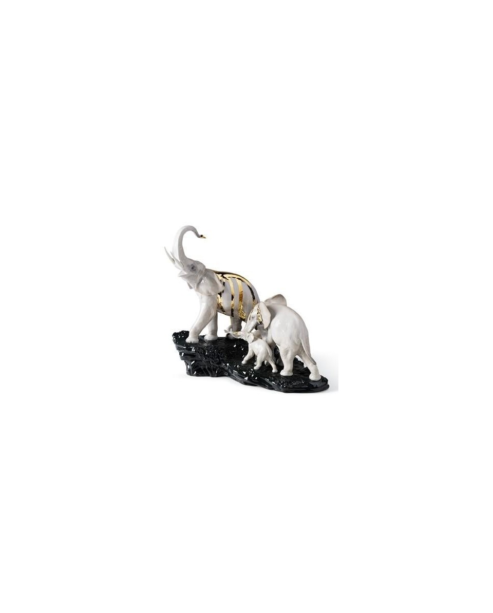 Lladro Celebration Elephants: Exquisite Black Rock Sculpture