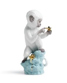 Lladro 01007238 CURIOSITE SINGE SU ROCHER TURQUOISE - TicTacArea