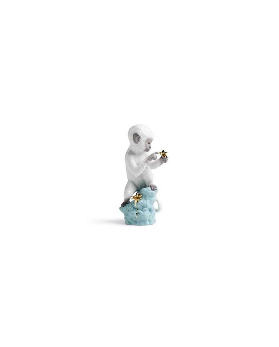 Lladro Curiosity Monkey: Ape on Turquoise Rock