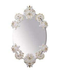 Lladro Oval Mirror - White/Gold Finish