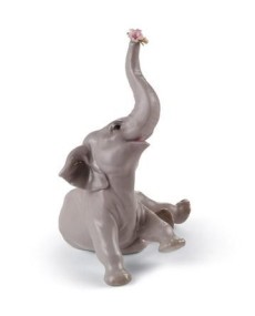 Lladro Baby Elephant: Adorable Pink Flower Figurine