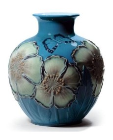 Lladro Poppy Flowers Vase Blue Figurine - TicTacArea.com