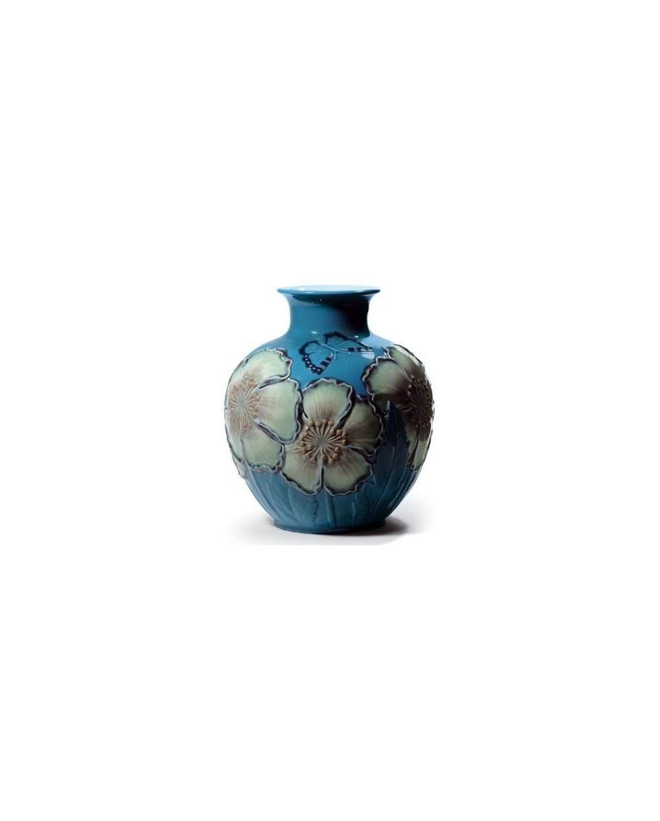 Lladro Poppy Flowers Vase Blue Figurine - TicTacArea.com