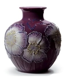 Lladro 01008621 Figurine: Poppy Flowers Vase Purple