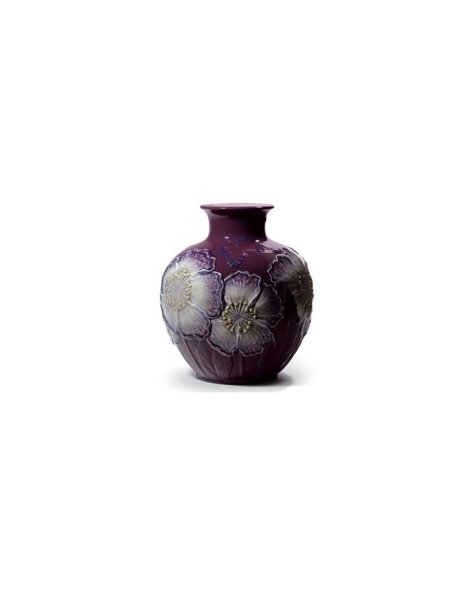 Lladro 01008621 Figurine: Poppy Flowers Vase Purple