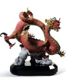 Lladro Auspicious Dragon: Red Ceramic Beauty