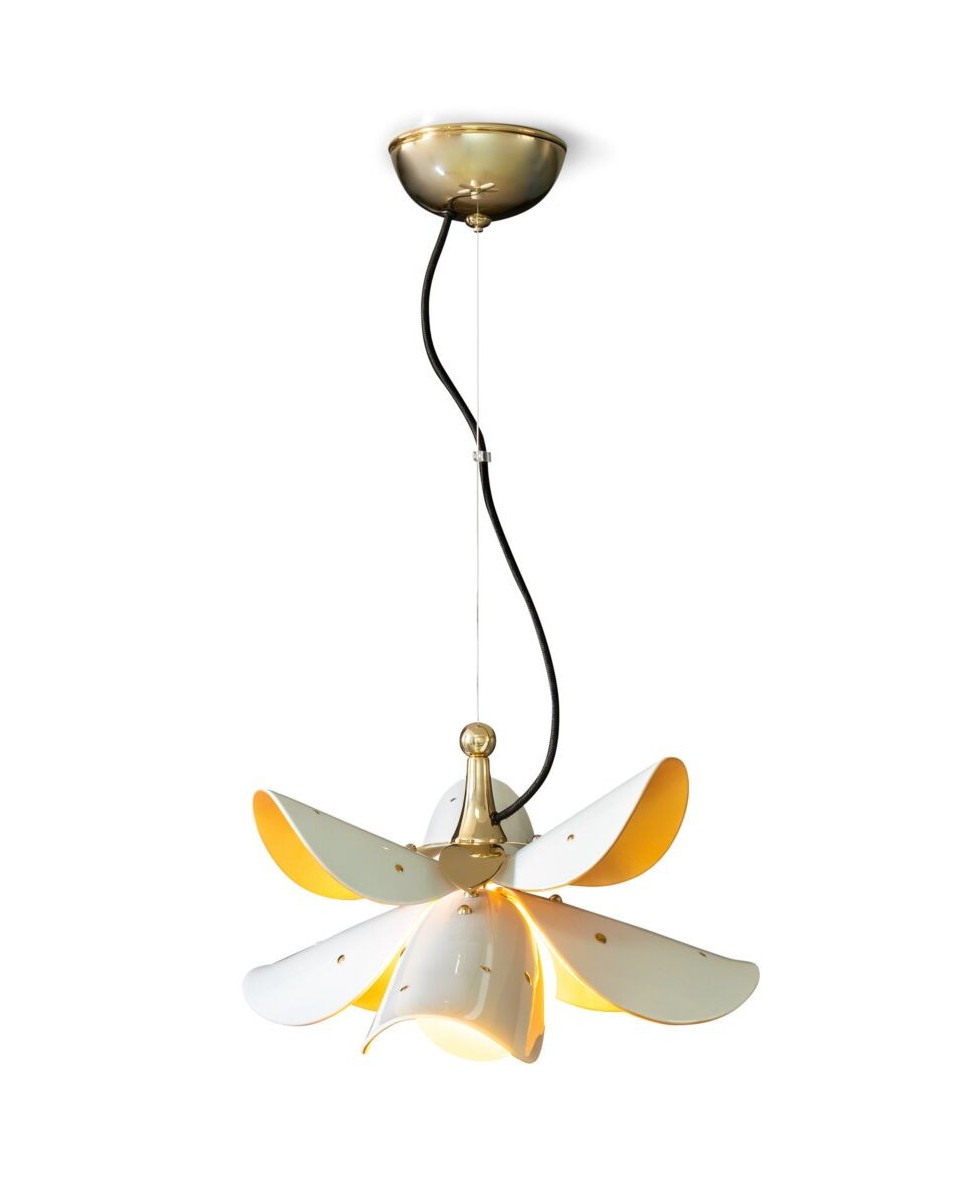 Blossom Hanging Lamp: White-Gold Lladro Porcelain